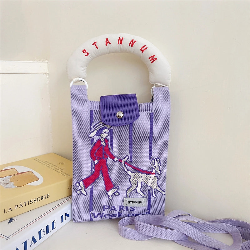 Women's Small Polyester Letter Cat Bow Knot Elegant Bucket Buckle Crossbody Bag