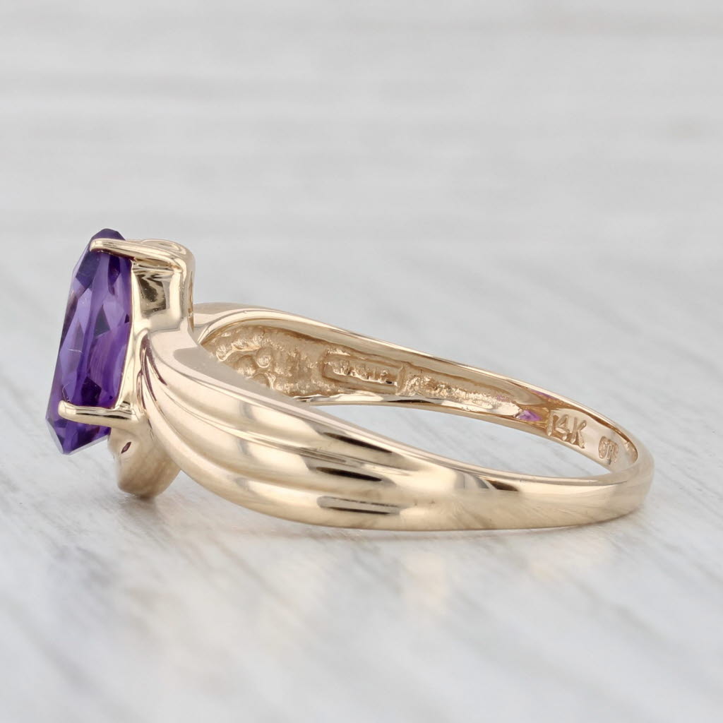 2.20ct Amethyst Pear Ring 14k Yellow Gold Diamond Accents Size 10.25