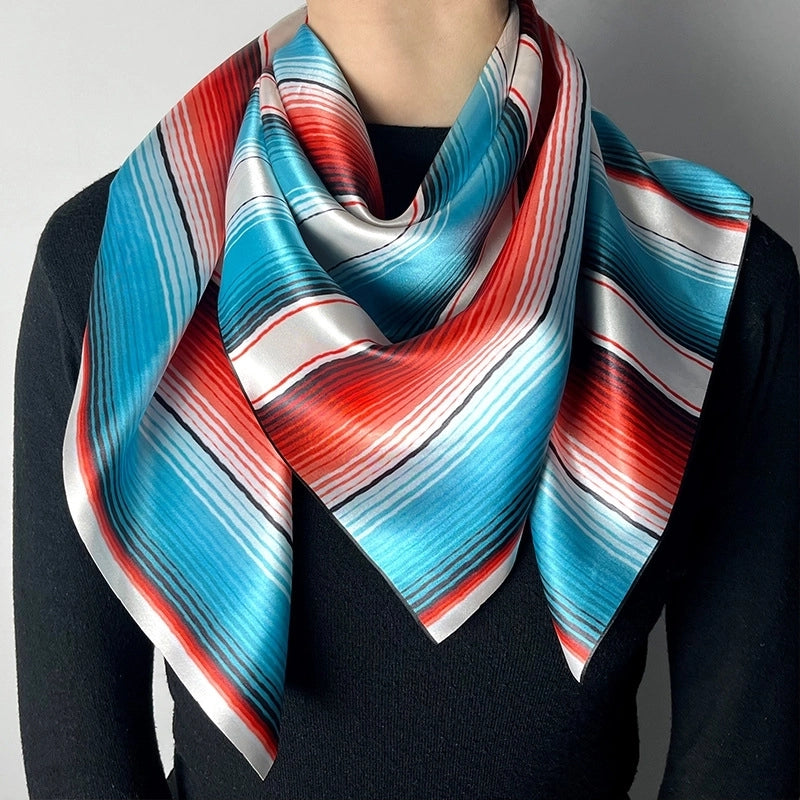 Women's Fashion Stripe Satin Printing Silk Scarves