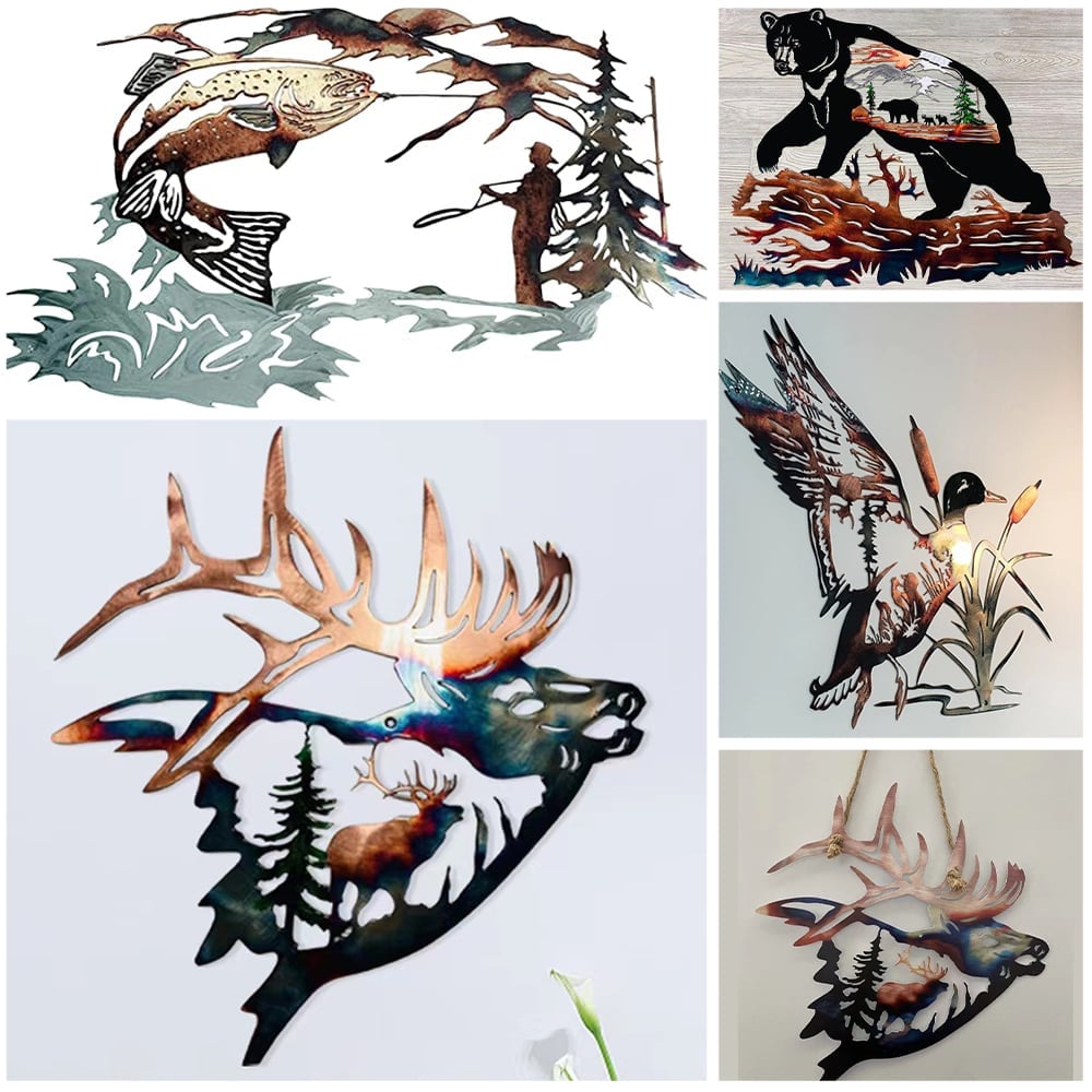 49% OFF -Rustic Style Wild Animals Metal Wall Decoration Art