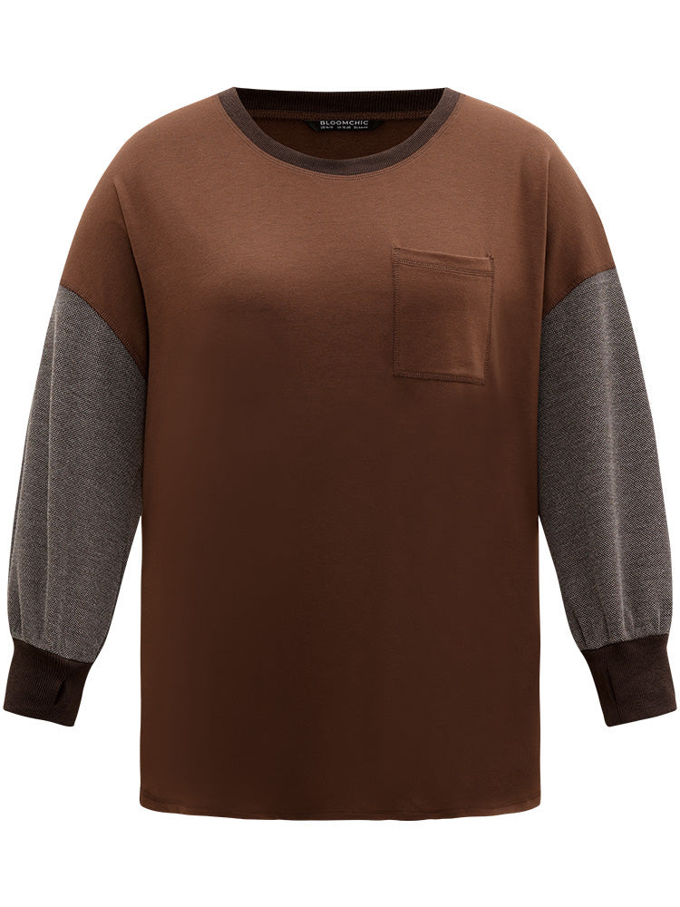 Two Tone Patched Pocket Drop Shoulder Sweatshirt