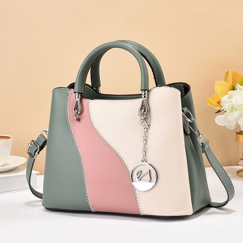 Women's Pu Leather Color Block Streetwear Square Zipper Handbag