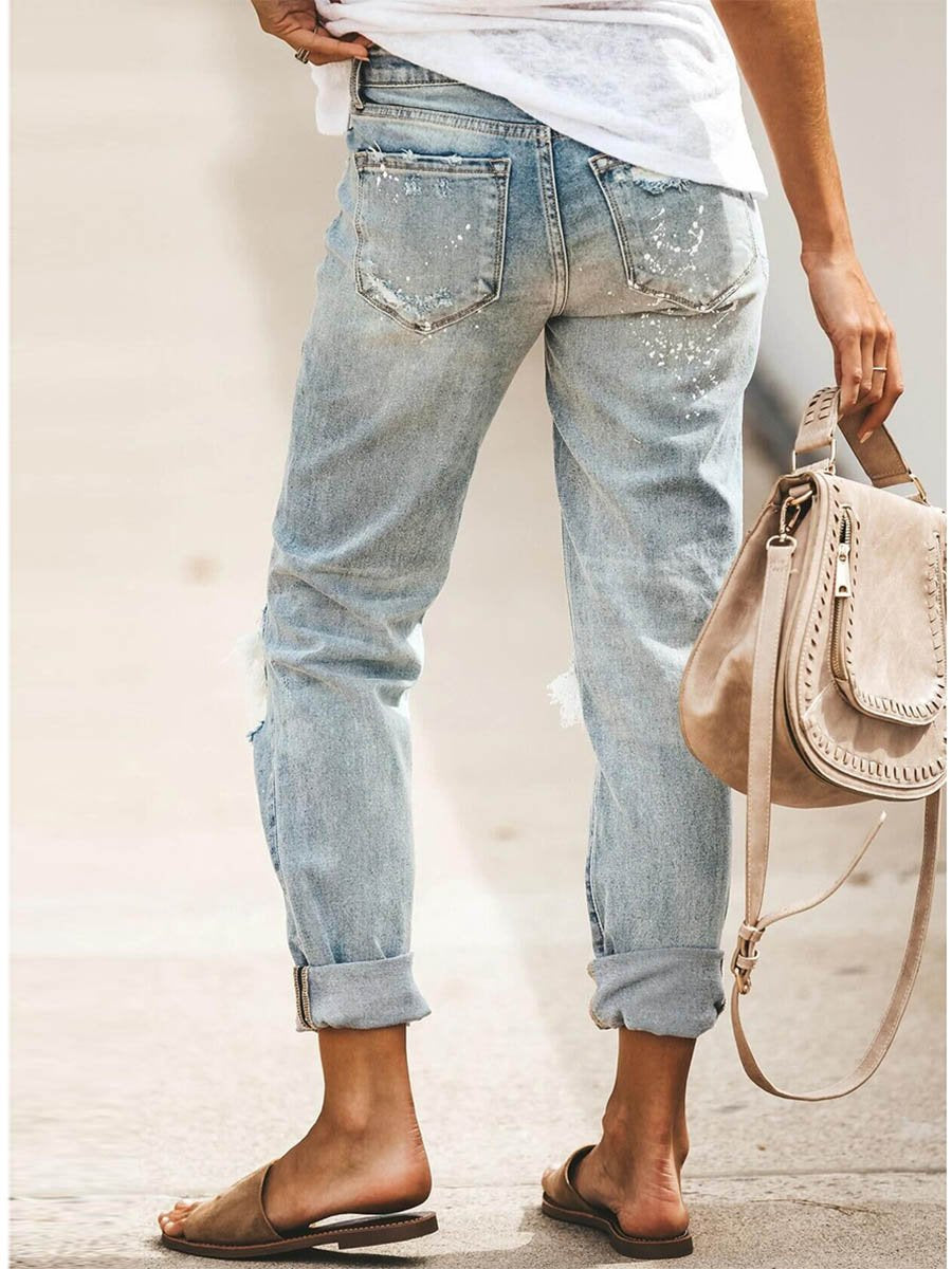 Washed Casual Ripped Jeans