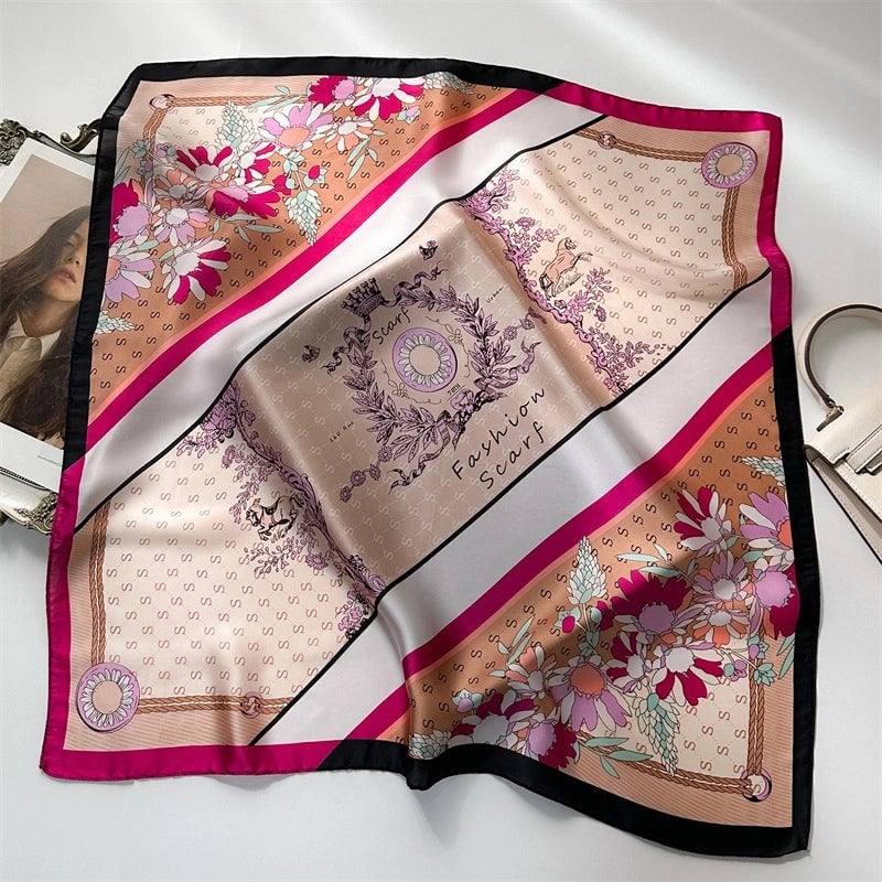 Unisex Casual Minimalist Stripe Flower Polyester Satin Printing Silk Scarf
