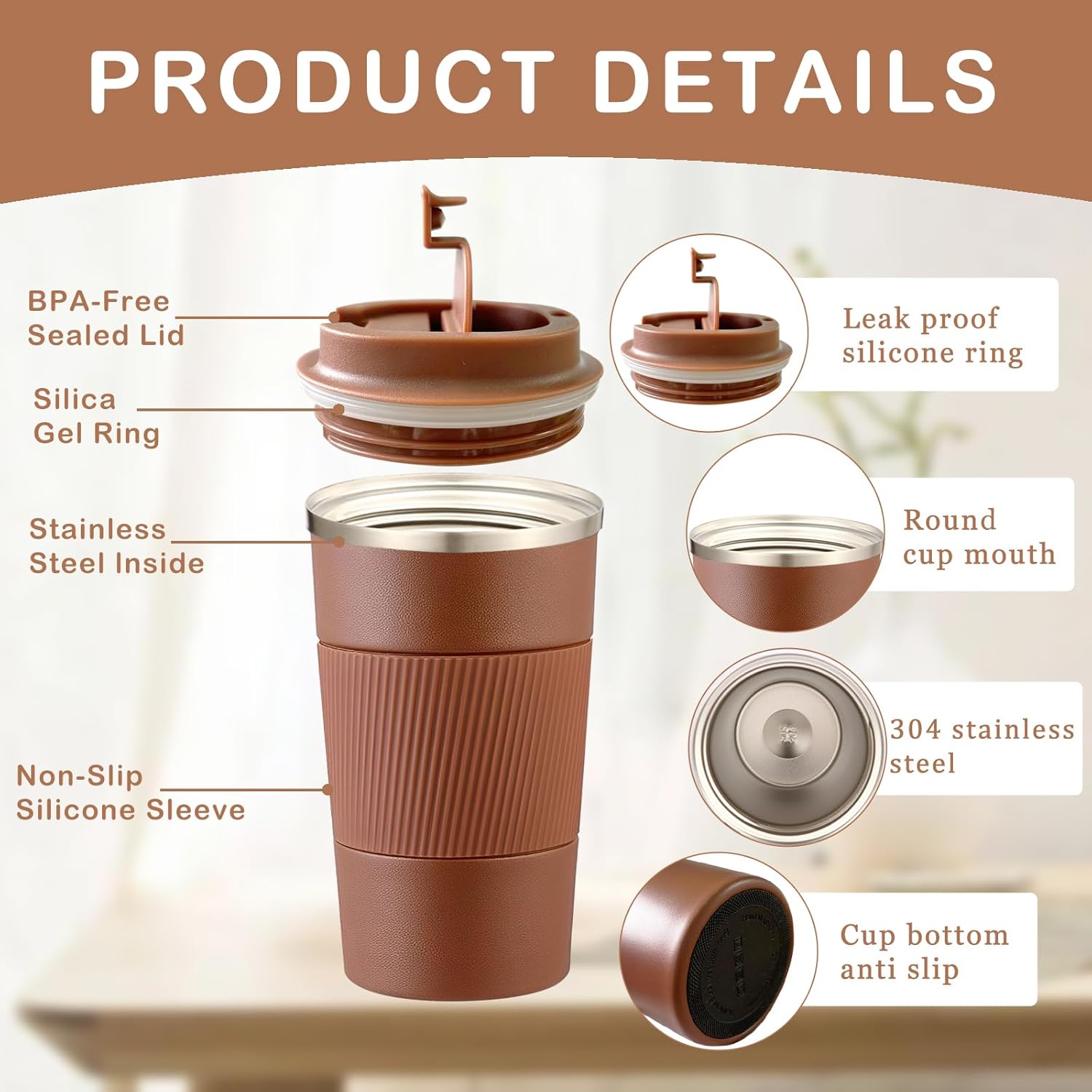 Senshuomy Travel Mug, Insulated Coffee Cup with Leakproof Lid, Reusable Coffee Cups Travel Cup, Stainless Steel thermaol Mug for Hot Cold Drinks (Green 380ml)