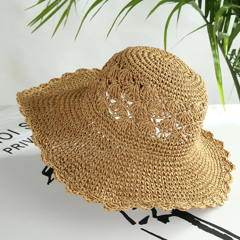 Women's Vacation Solid Color Flat Eaves Straw Hat