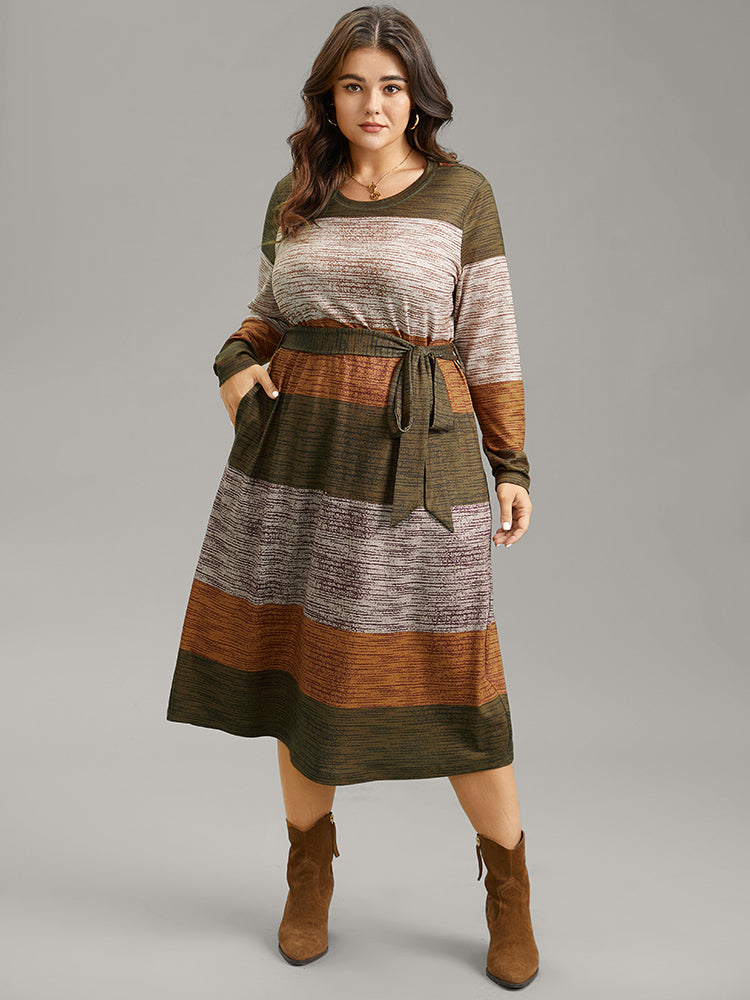 Colorblock Contrast Heather Belted Dress