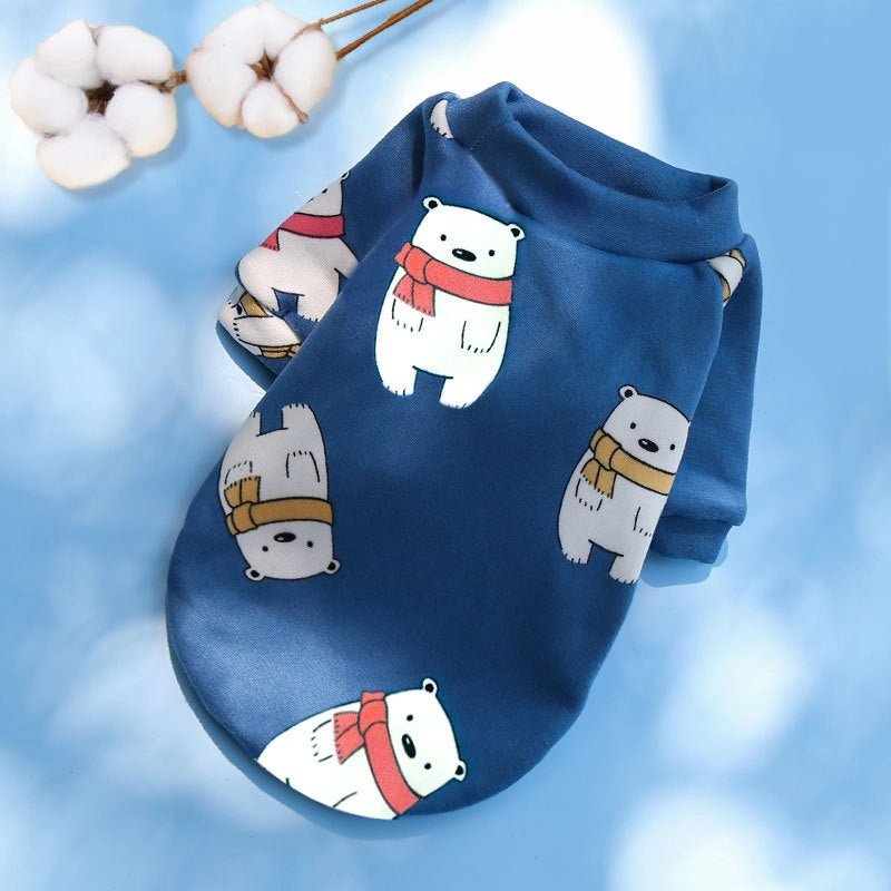 Cartoon Printed Fleece-lined Two-paw Sweatshirt For Dogs Cats Spring Autumn Winter Pullover Style Teddy Supplies Clothes