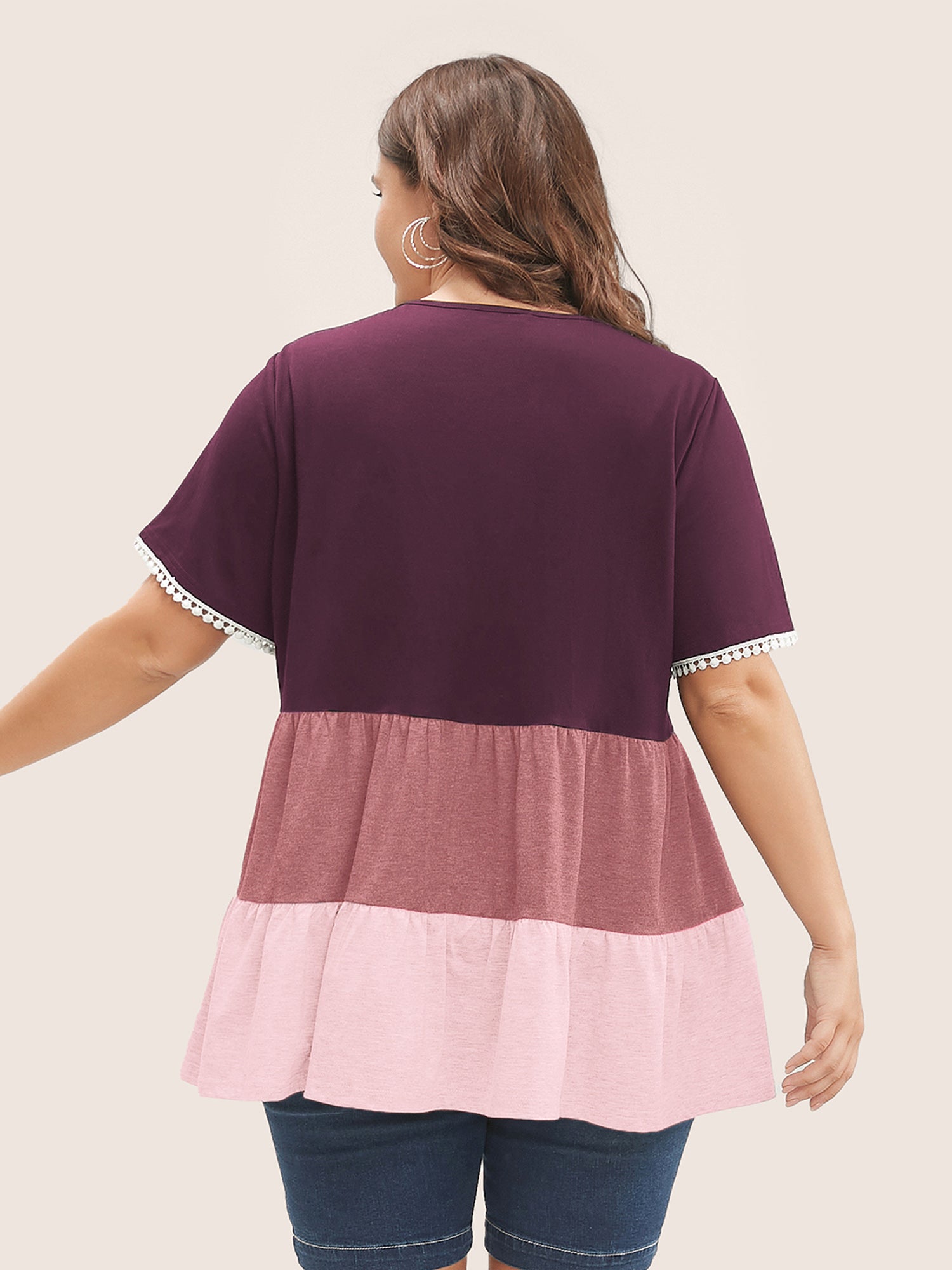 Colorblock Contrast Ruffle Tiered T-shirt