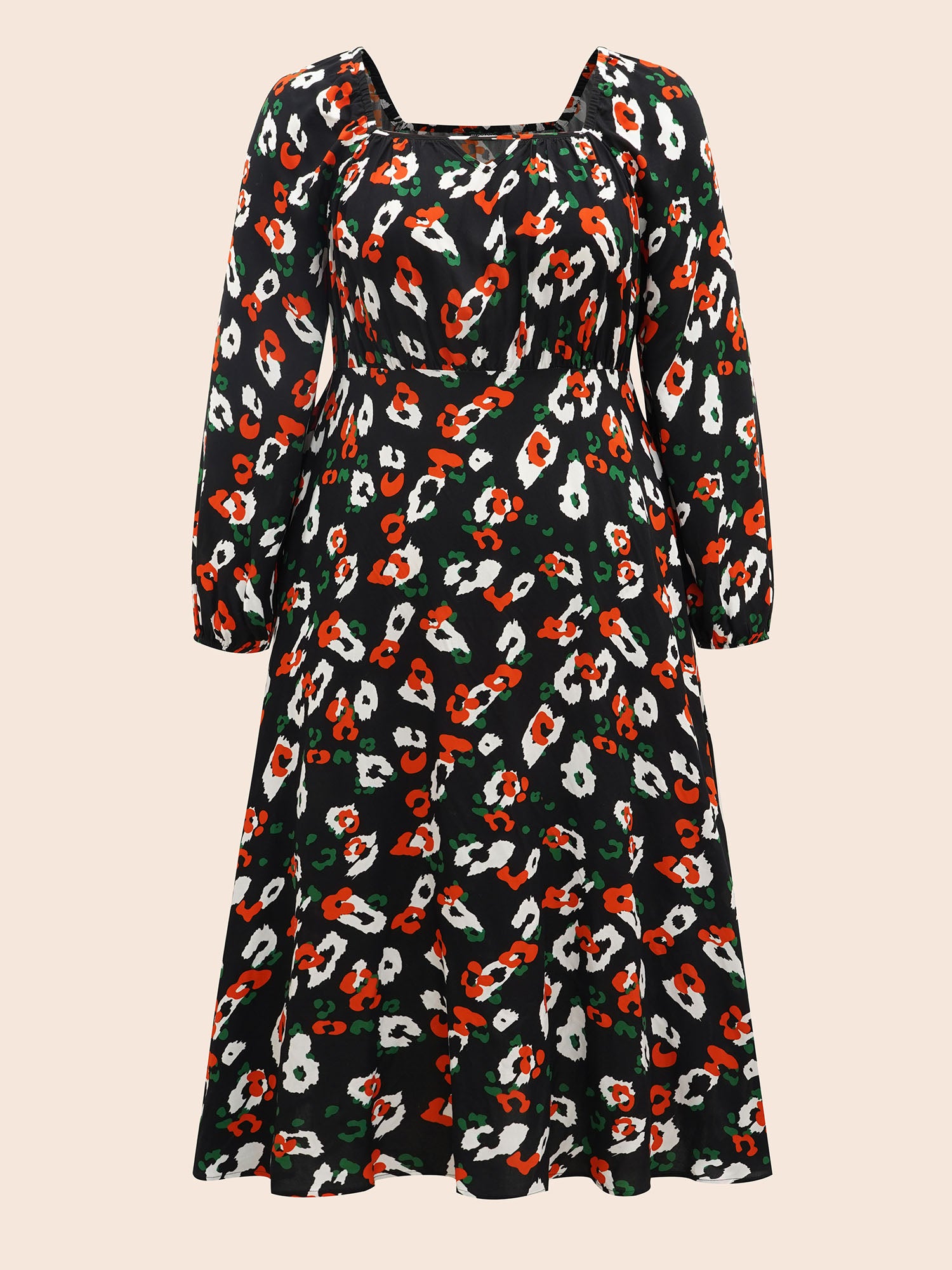 Square Neck Animal Print Keyhole Dress