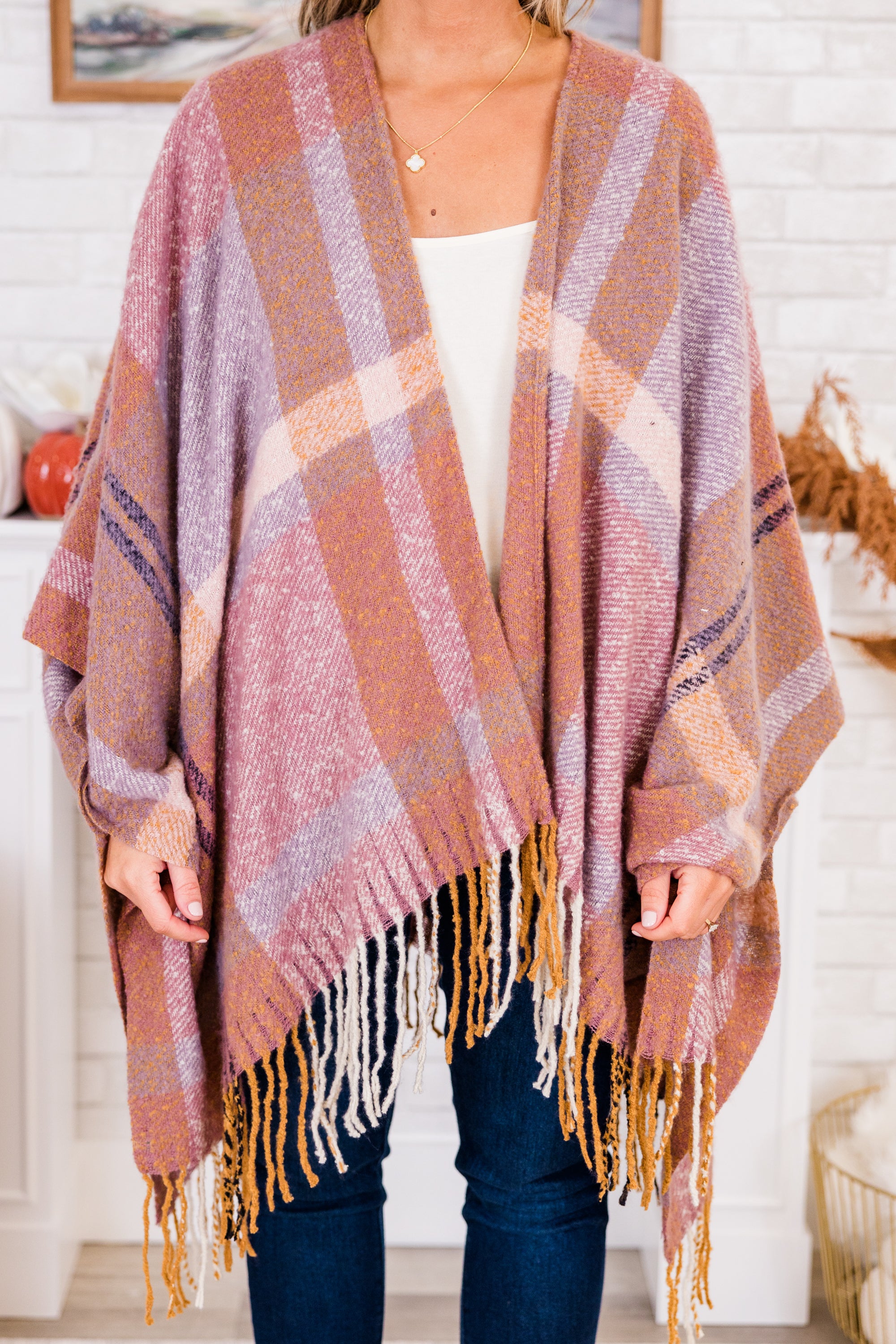 One Less Lonely Girl Poncho. Mauve