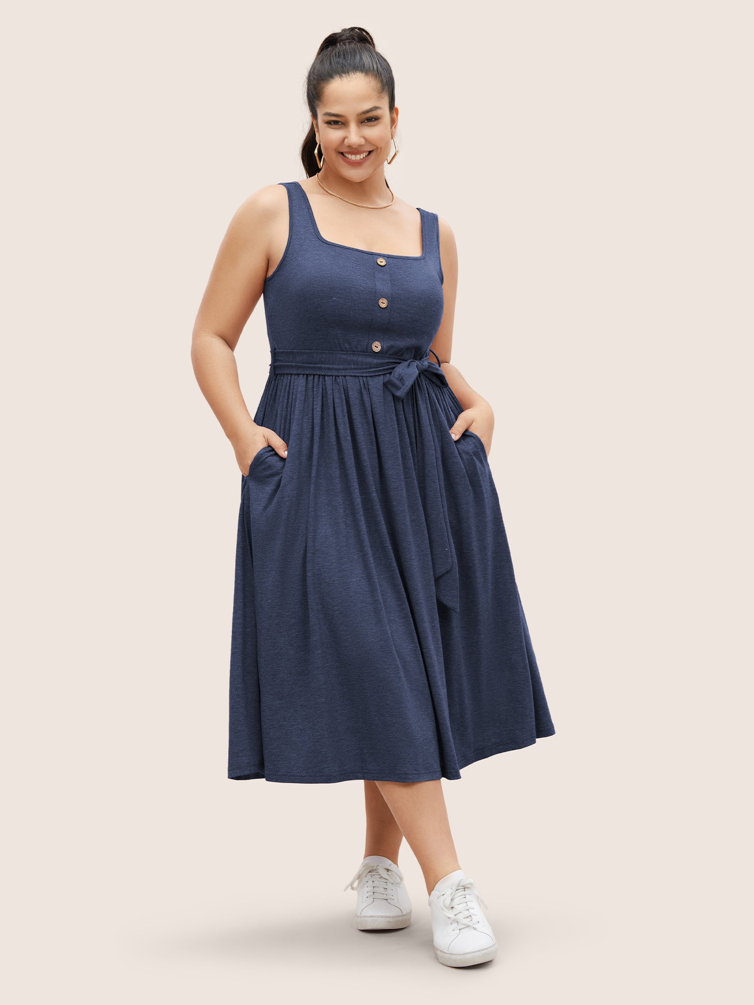 Supersoft Essentials Button Detail Belted Gathered Dress