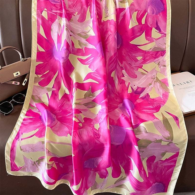 Women's Casual Elegant Wedding Leopard Satin Printing And Dyeing Silk Scarf Hijab