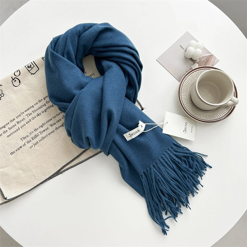Women's Elegant Minimalist Solid Color Imitation Cashmere Tassel Scarf