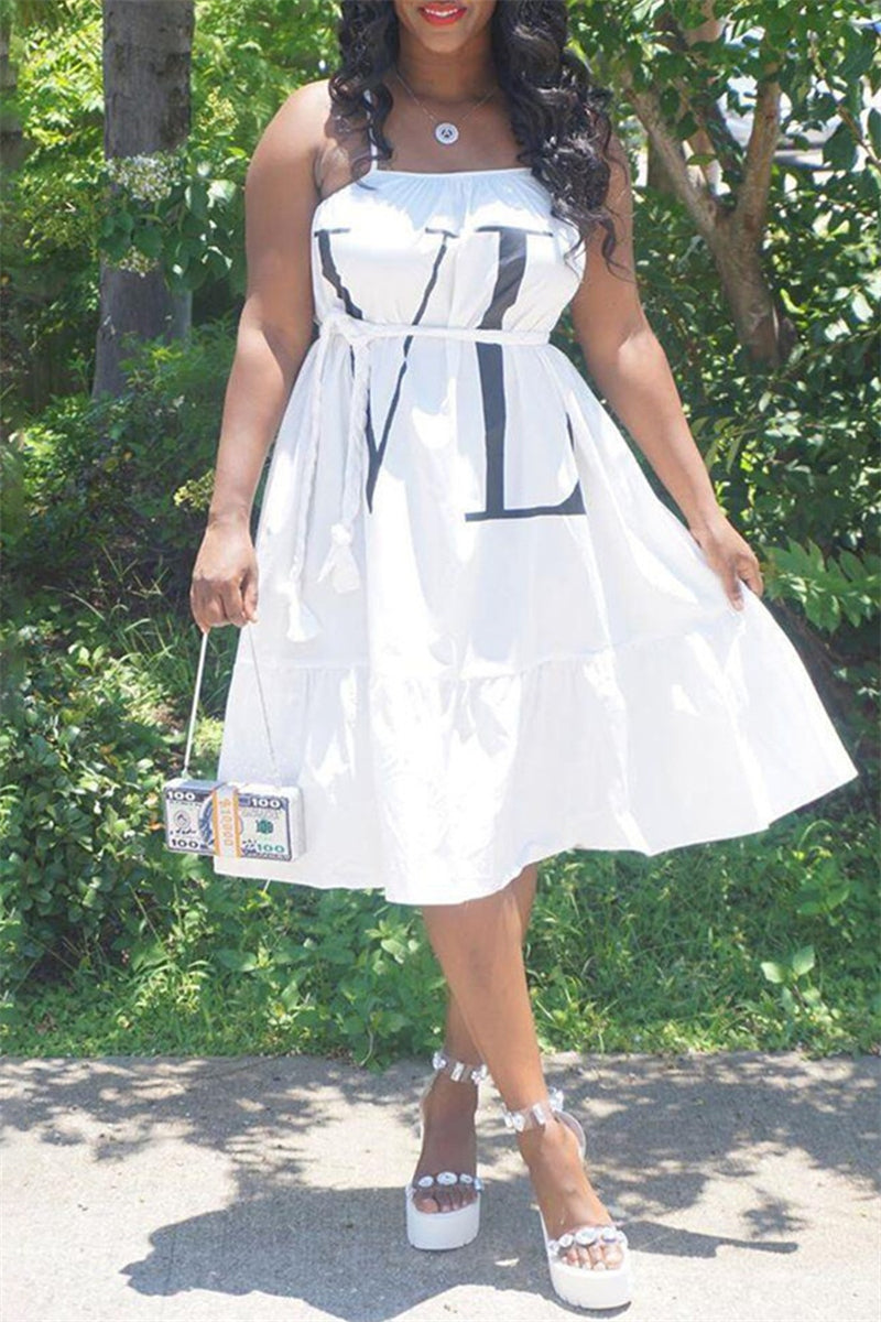 Casual Print Backless Spaghetti Strap Sleeveless Dresses