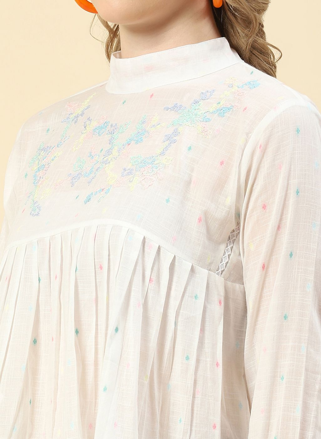 Women White Embroidered Top