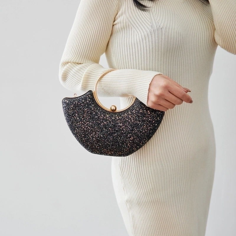 Women's Small PVC Solid Color Elegant Sequins Shell Lock Clasp Evening Bag