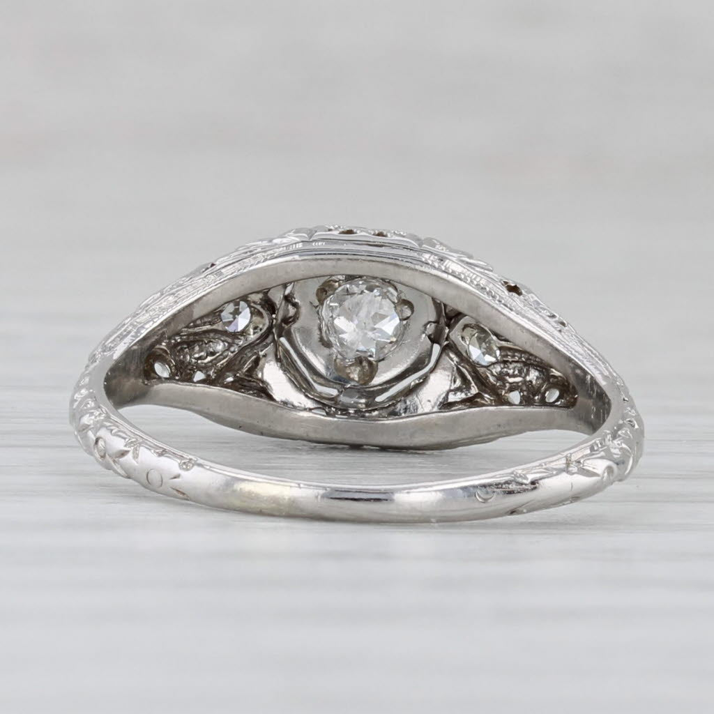 Vintage Art Deco Diamond Engagement Ring 18k White Gold Size 6.5