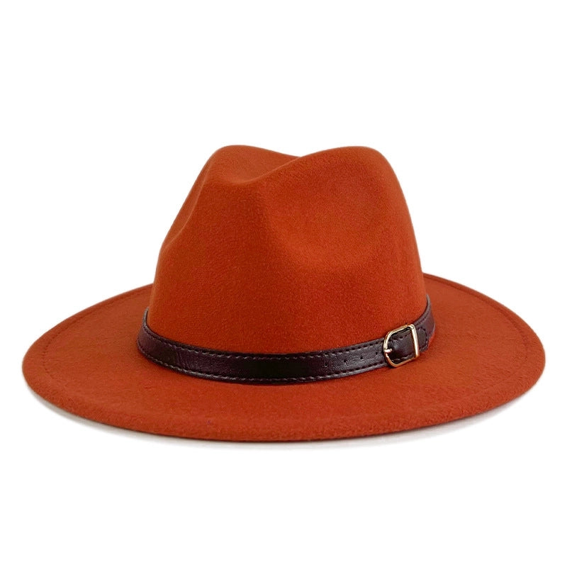 Explosions Solid Color Belt Woolen Hat Autumn And Winter Wind Fedora Hat Men's And Women's Felt Hat