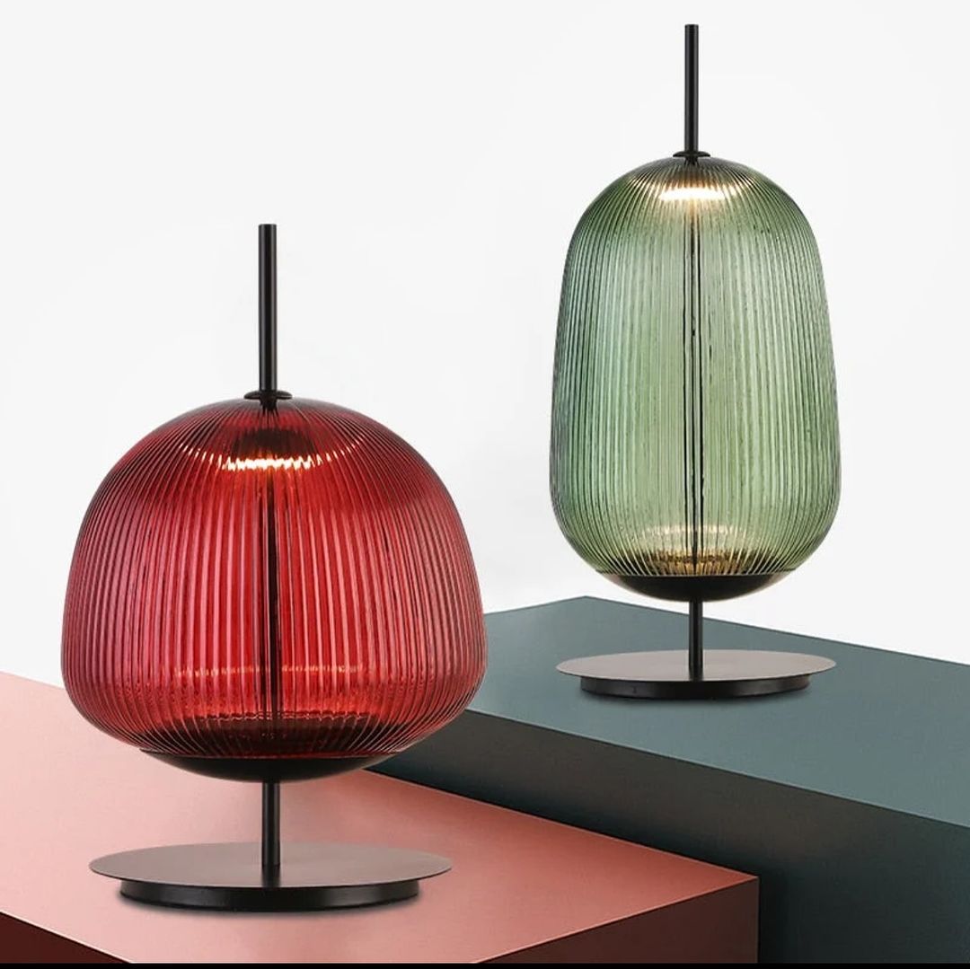 Ribbed Glass Table Lamp Red and Green