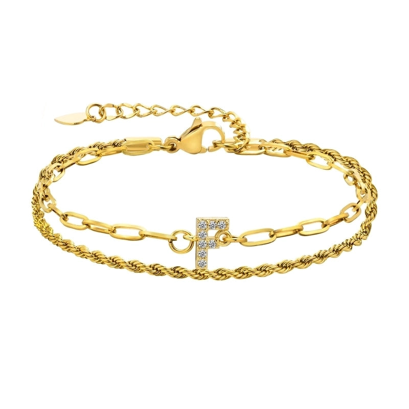 201 Stainless Steel 18K Gold Plated IG Style Inlay Letter Zircon Bracelets