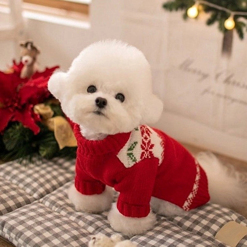 Cute Core Spun Yarn Christmas Color Block Pet Clothing
