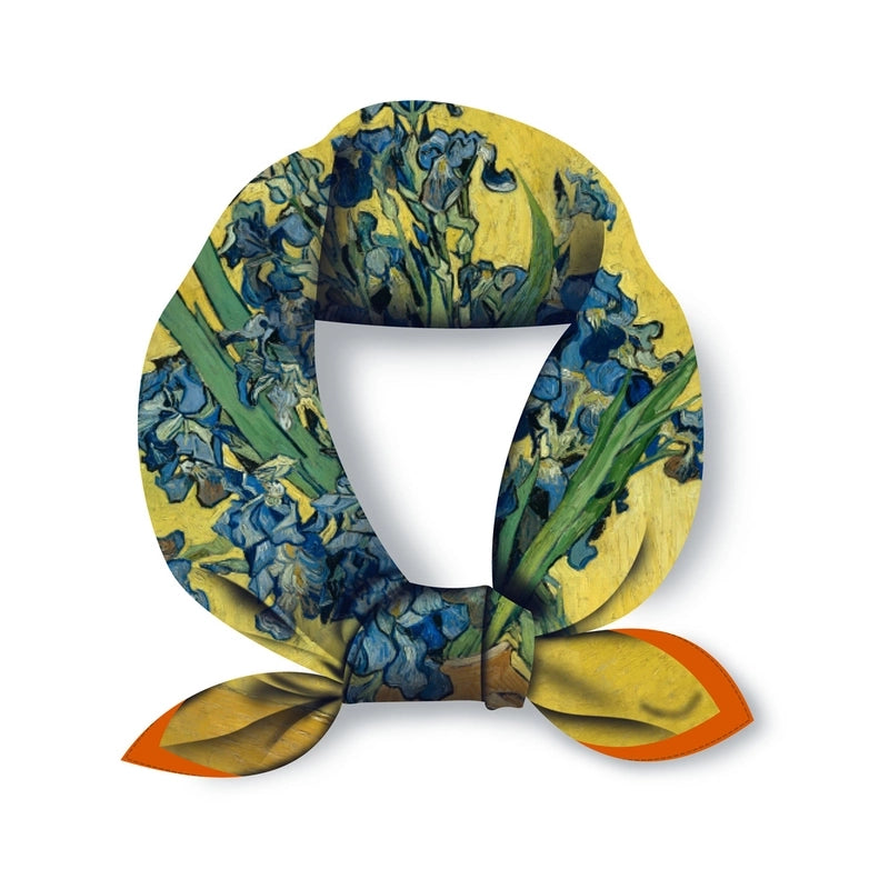 Autumn Decoration Van Gogh Oil Painting Bottle Iris Female Small Square Scarf