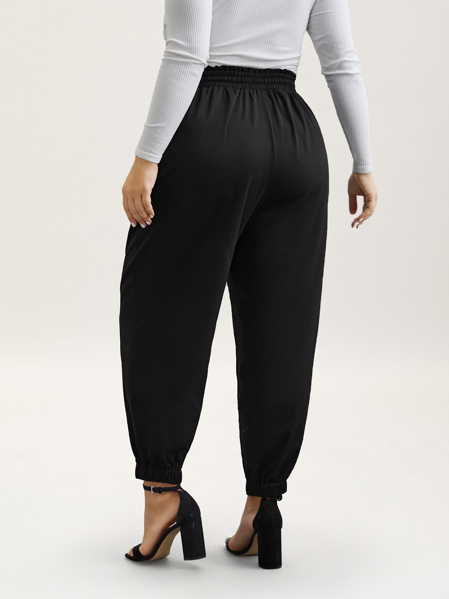 Ruffled Waist Drawstring Tapered Pants