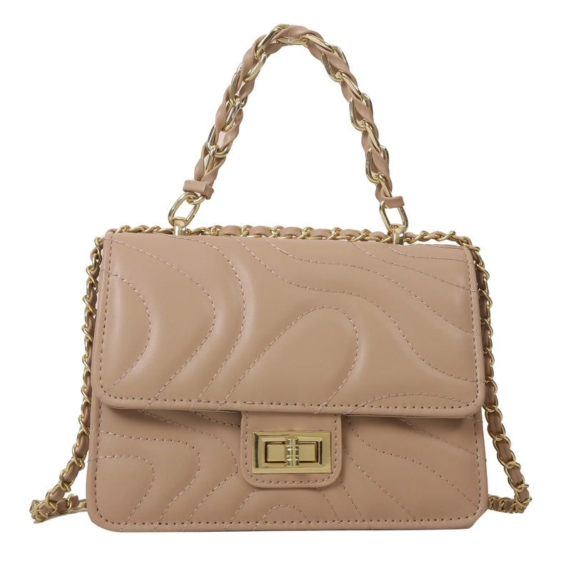 Women's Pu Leather Solid Color Streetwear Square Lock Clasp Handbag