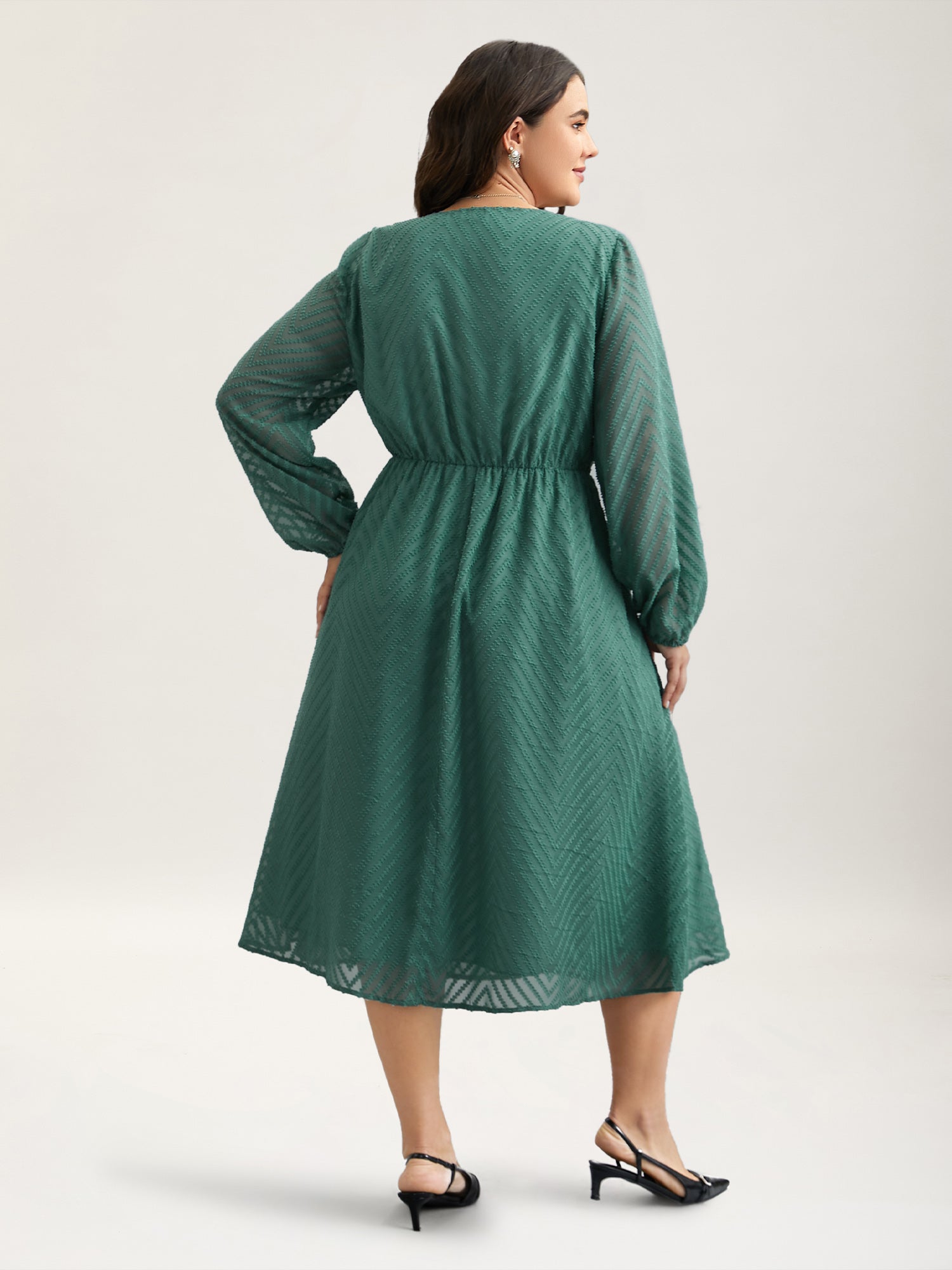 Sheer Textured Lace Detail Pockets Midi Dress