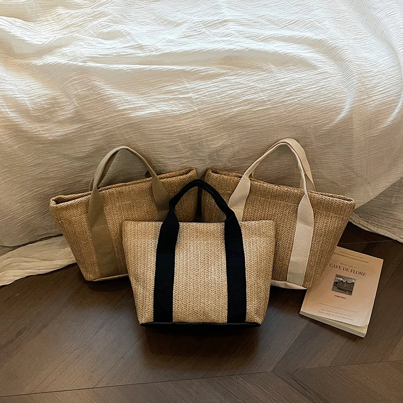 Portable Straw-Weaved Bag Trendy Beach Holiday Pastoral Style Woven Bag