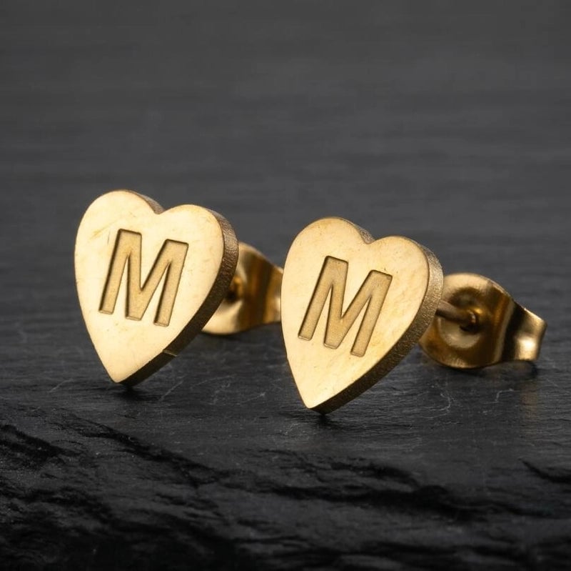 1 Pair Fashion Letter Heart Shape Plating 304 Stainless Steel 18K Gold Plated Ear Studs