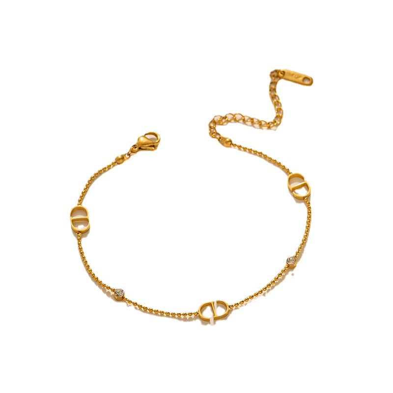 IG Style Women Letter Text Number Titanium Steel 18K Gold Plated Bracelets