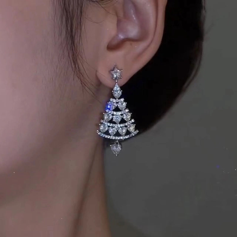 1 Pair Sweet Christmas Tree Plating Inlay Alloy Artificial Gemstones Drop Earrings