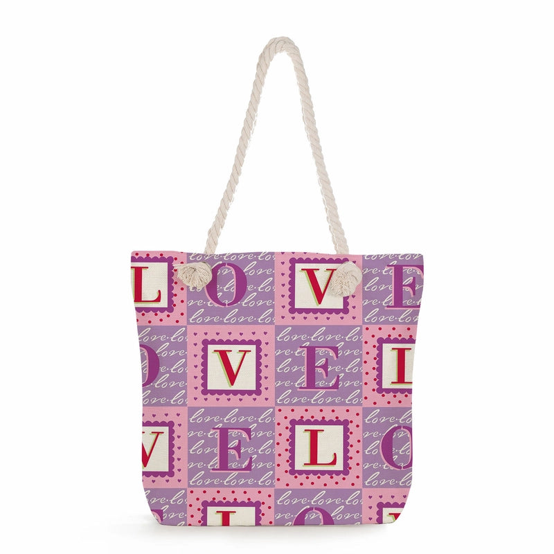 Women's Cotton And Linen Heart Shape Classic Style Square Zipper Tote Bag