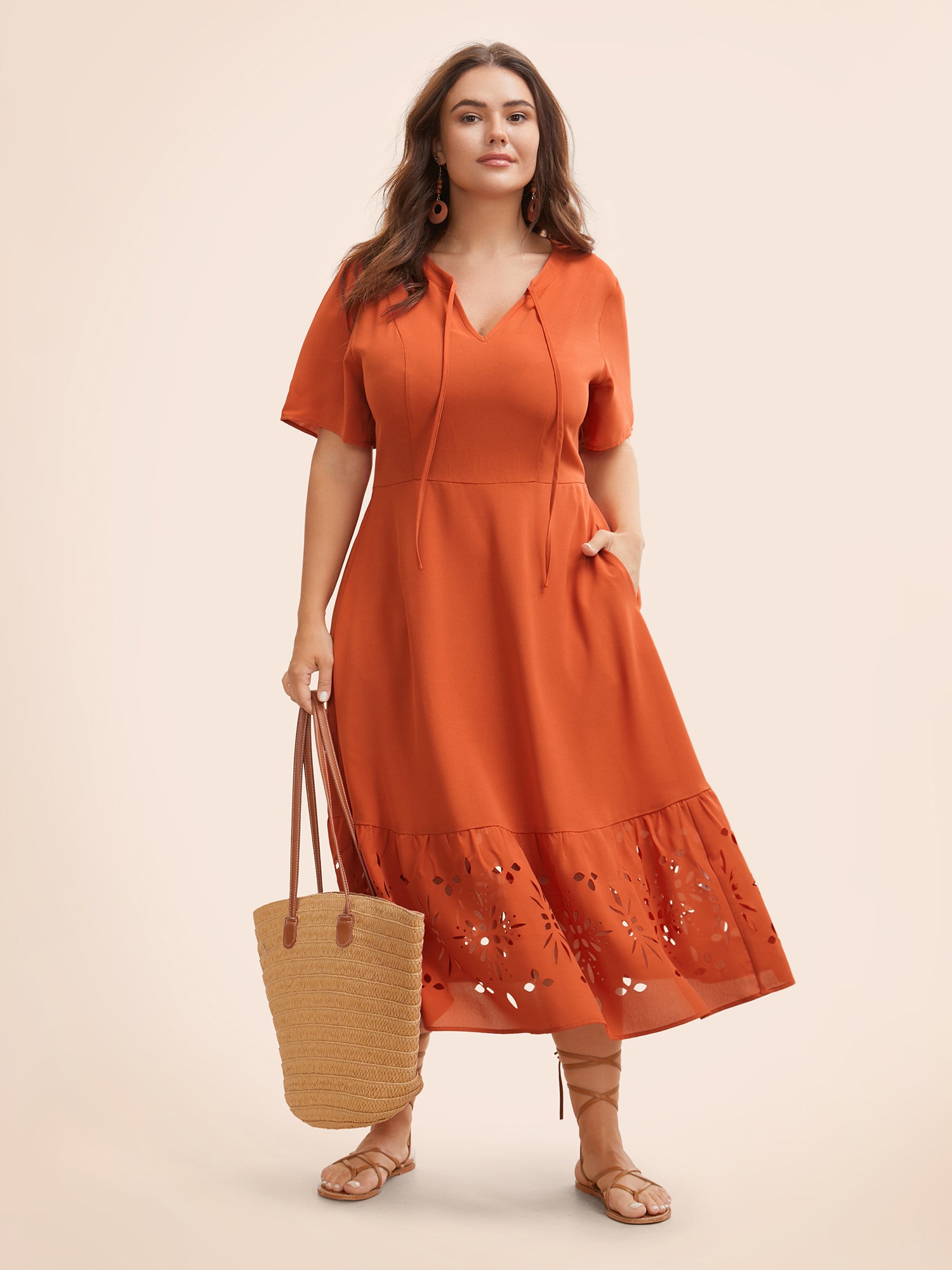 Solid Laser Cut Tie Knot Dress