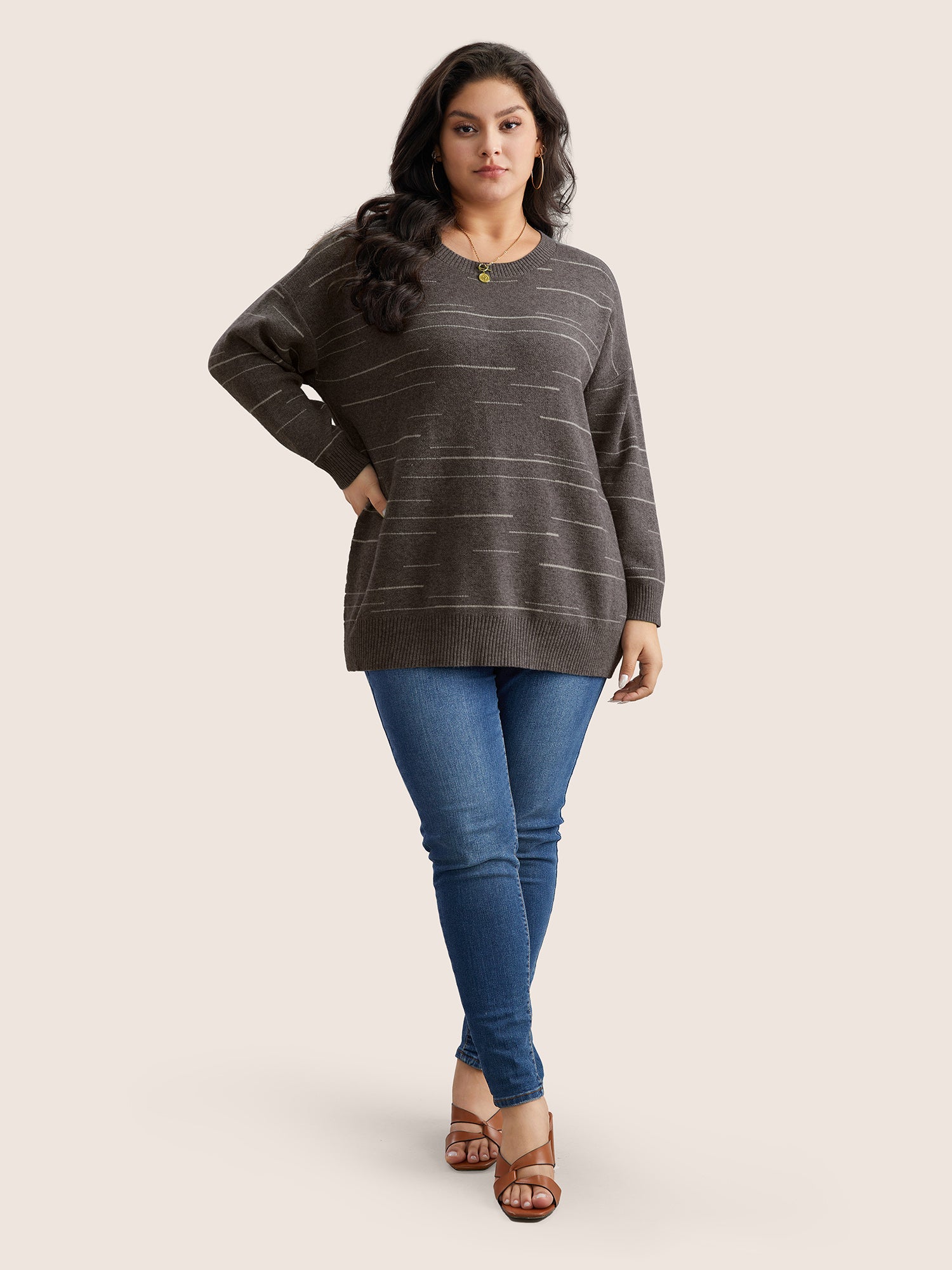 Supersoft Essentials Asymmetrical Striped Round Neck Pullover