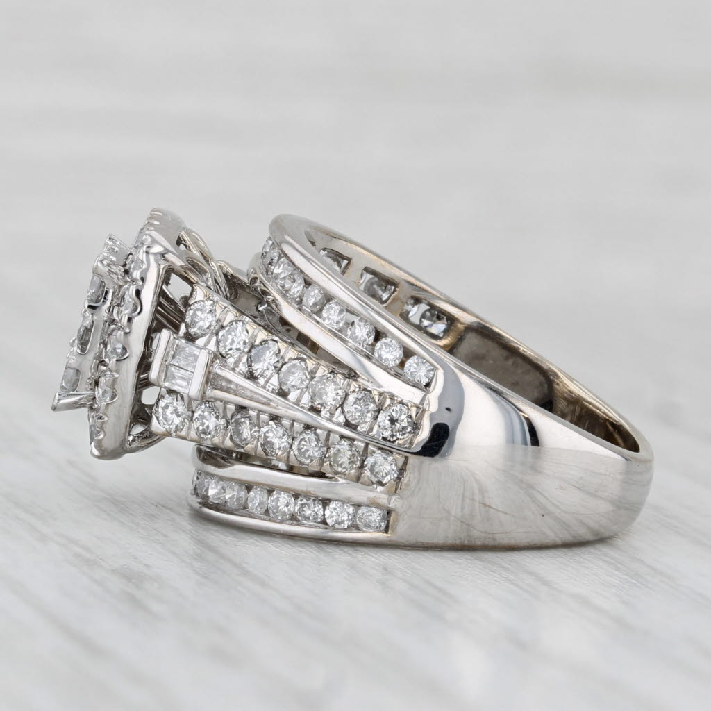 1.65ctw Diamond Halo Engagement Ring Soldered Bridal Set 14k White Gold Size 6