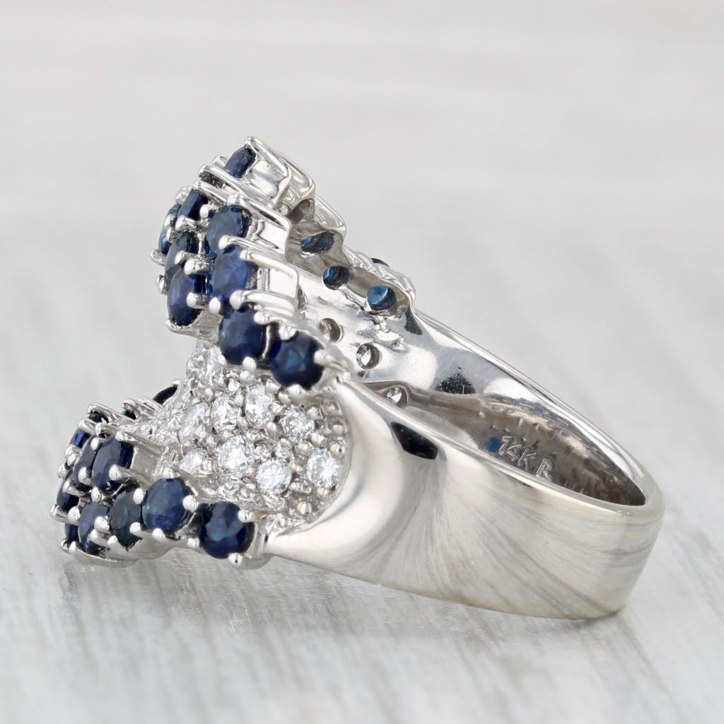 2.99ctw Blue Sapphire Diamond Cluster Cocktail Ring 14k White Gold Size 6