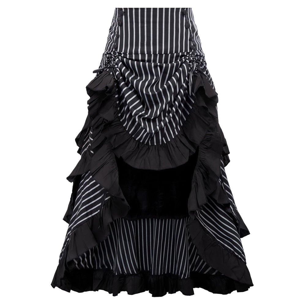 Vintage Striped Victorian High Low Skirt Steampunk Style Falda