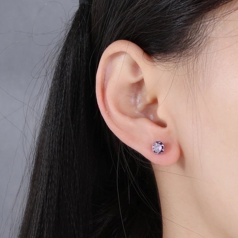 Minimalist Geometric Sterling Silver Zircon Ear Studs 1 Pair