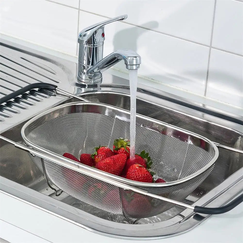 Over The Sink Stainless Steel Colander Strainer Basket. Drain Basket