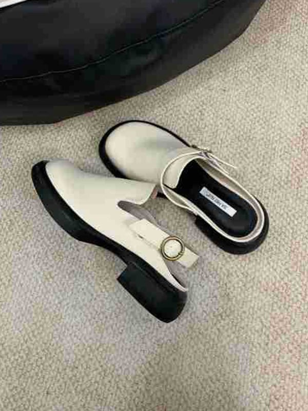 Buckle Round-Toe Split-Joint Loafers Mules&Slides Sandals