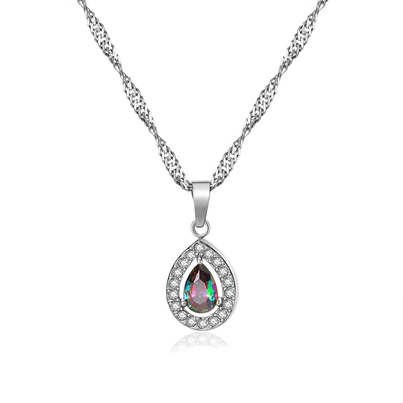 Titanium Steel Minimalist Classic Style Inlay Water Droplets Zircon Pendant Necklace