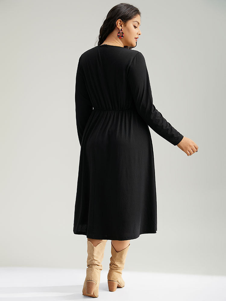 Christmas Plaid Patchwork Button Detail Dress