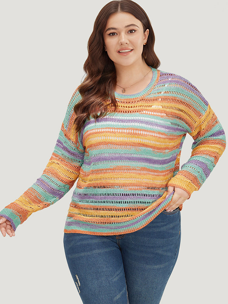 Contrast Striped Cut Out Ombre Pullover