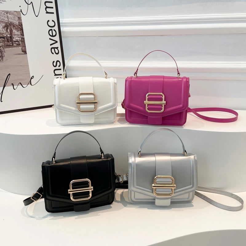 Women's Pu Leather Solid Color Streetwear Square Flip Cover Shoulder Bag Crossbody Bag
