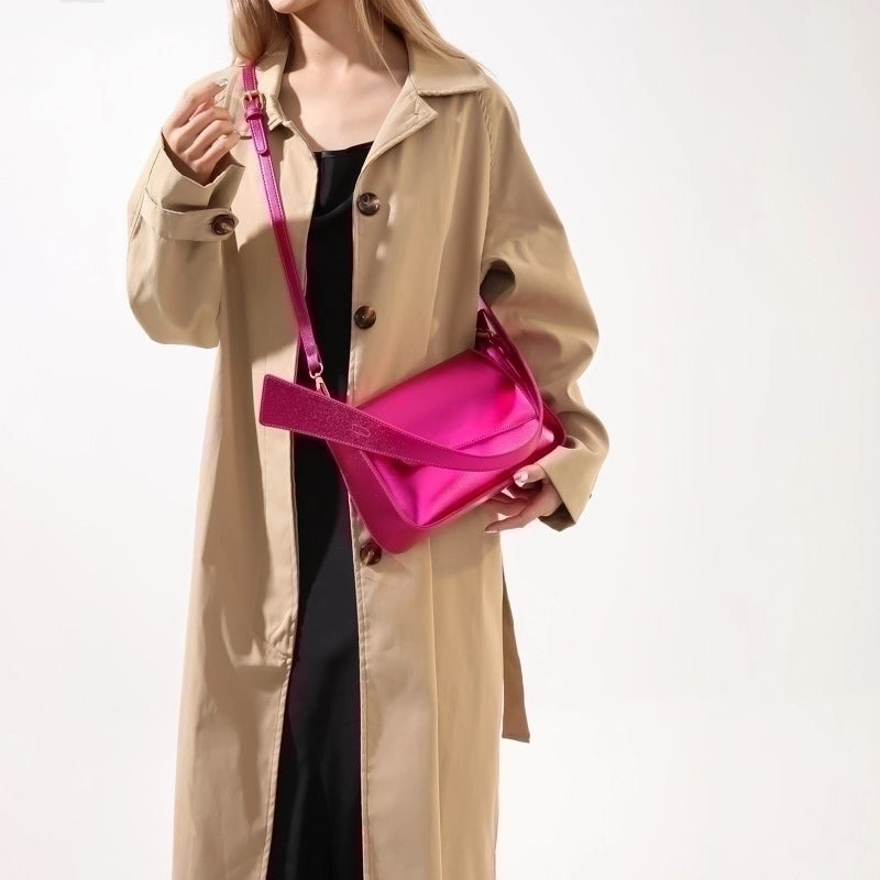 Women's Pu Leather Solid Color Basic Classic Style Streetwear Sewing Thread Square Magnetic Buckle Flip Cover Shoulder Bag
