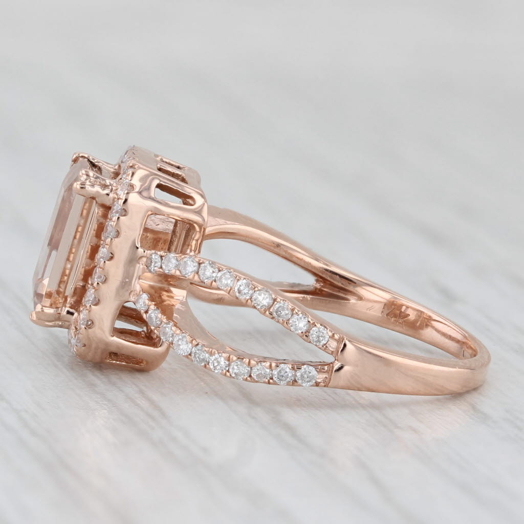 1.54ctw Morganite Diamond Halo Ring 14k Rose Gold Size 5.25 Engagement