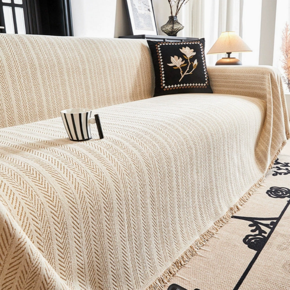 Herringbone Chenille Tassels Sofa Cover